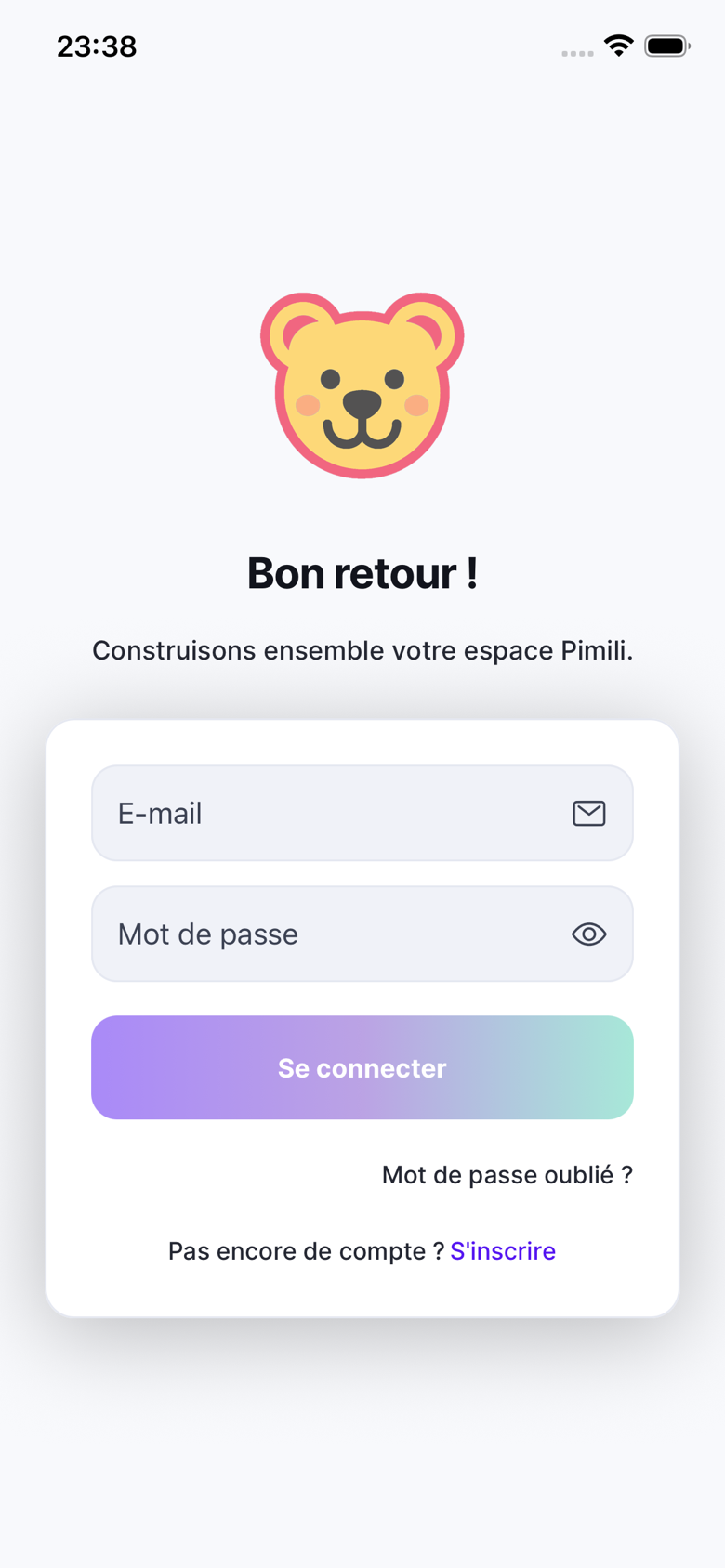 Écran de connexion Pimili