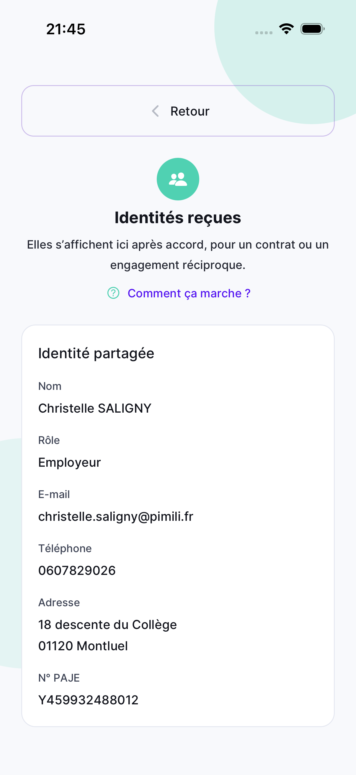 Écran de saisie d’un code RUI pour récupérer une identité